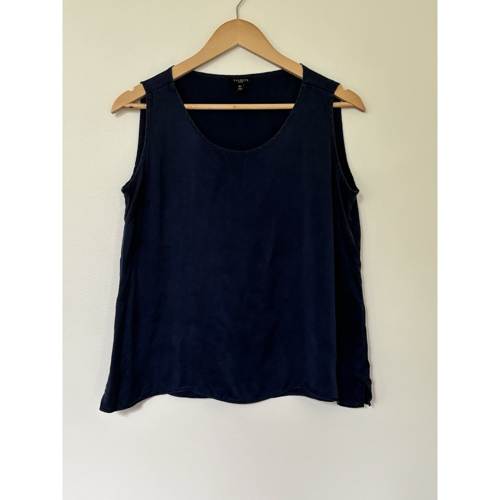 Talbots Tank Top Women's Sz 16P Navy Blue 100% Silk Camisole Quiet Lux Classic